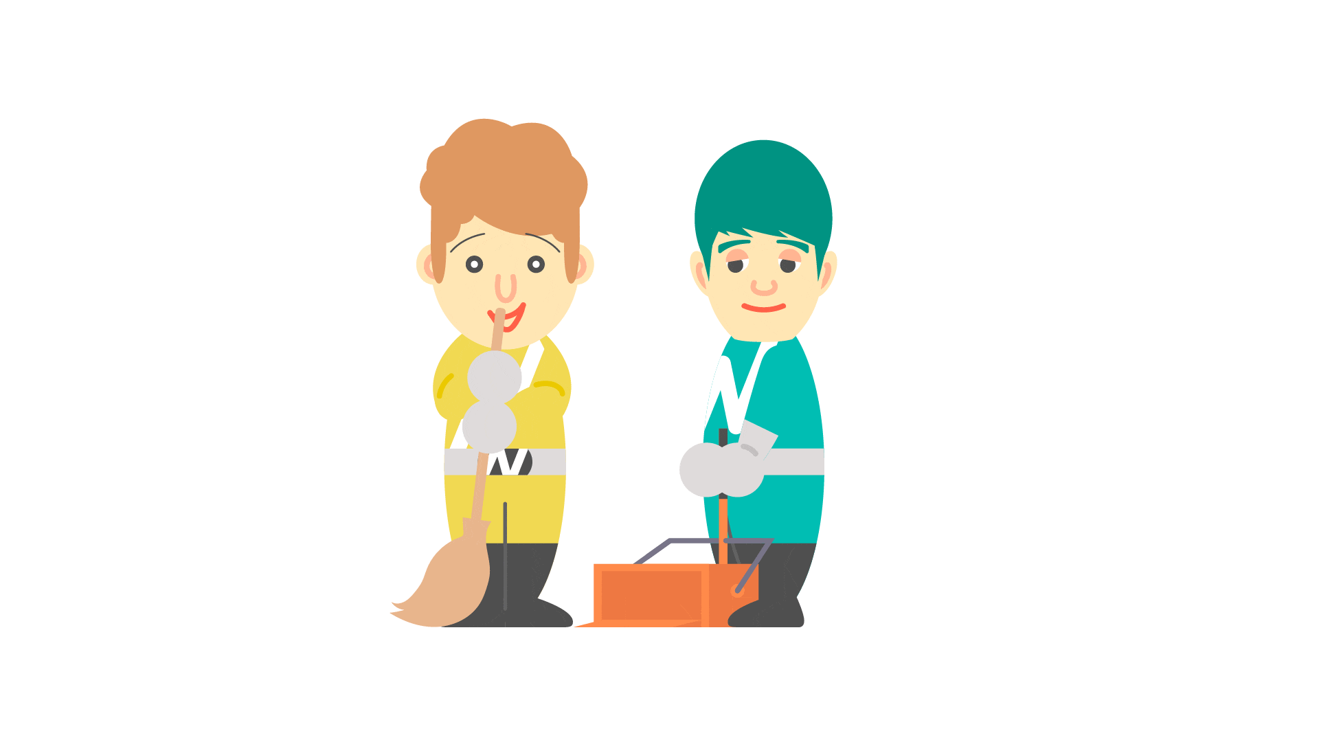 掃除をしているキャラクター